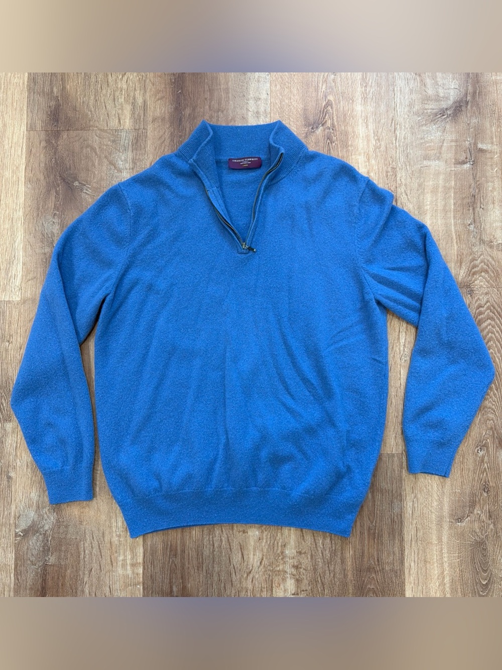 Charles Tyrwhitt Sweater Mens Large Blue 100% Cashmere 1/4 Quarter Zip Pullover